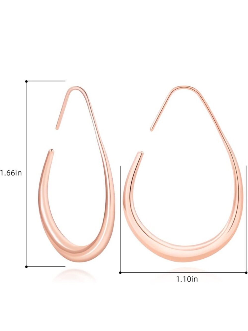 Rose Gold Oval Pull Through Hoop Earrings - Picture 2 of 6